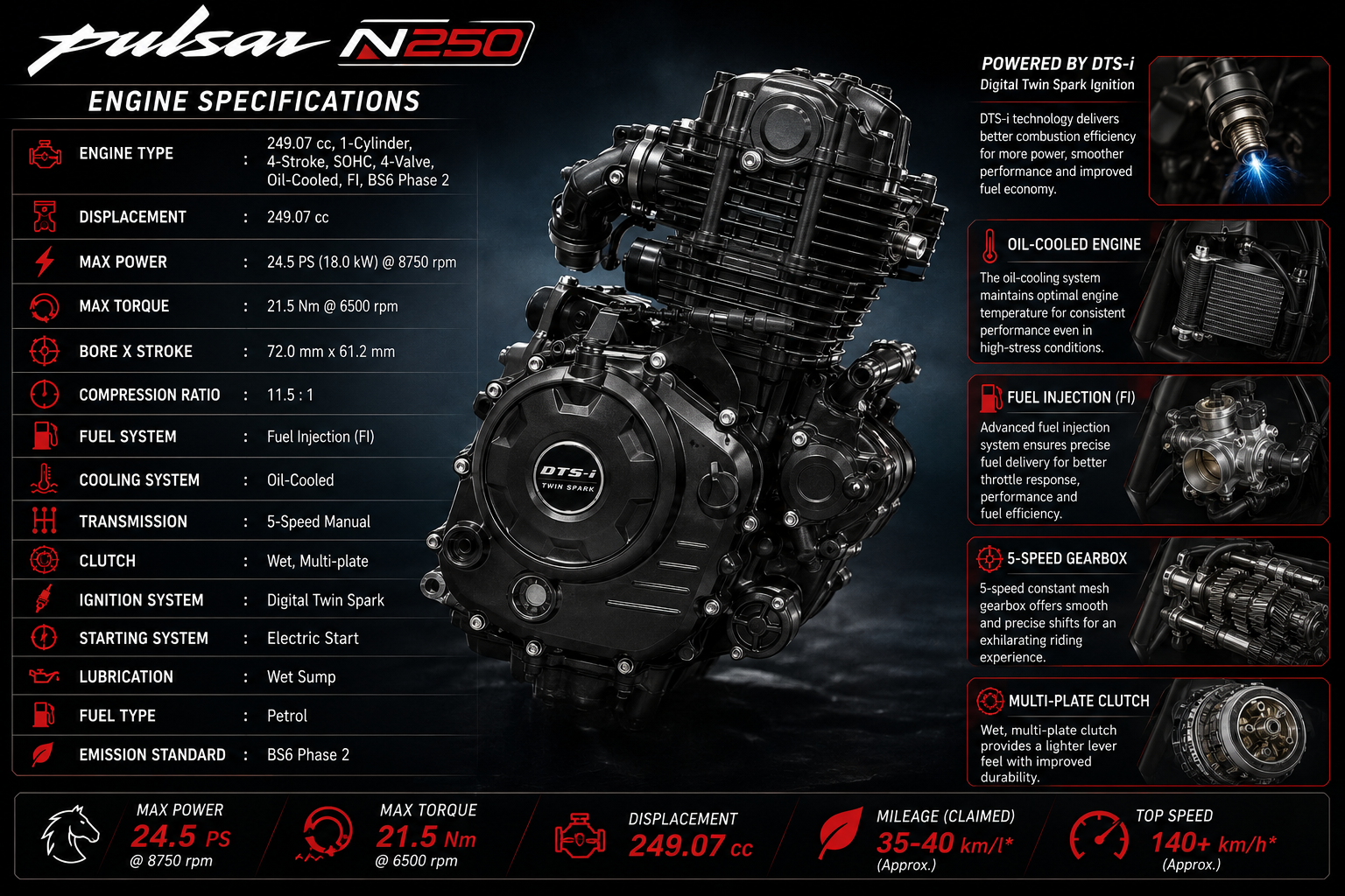 Bajaj Pulsar N250 engine